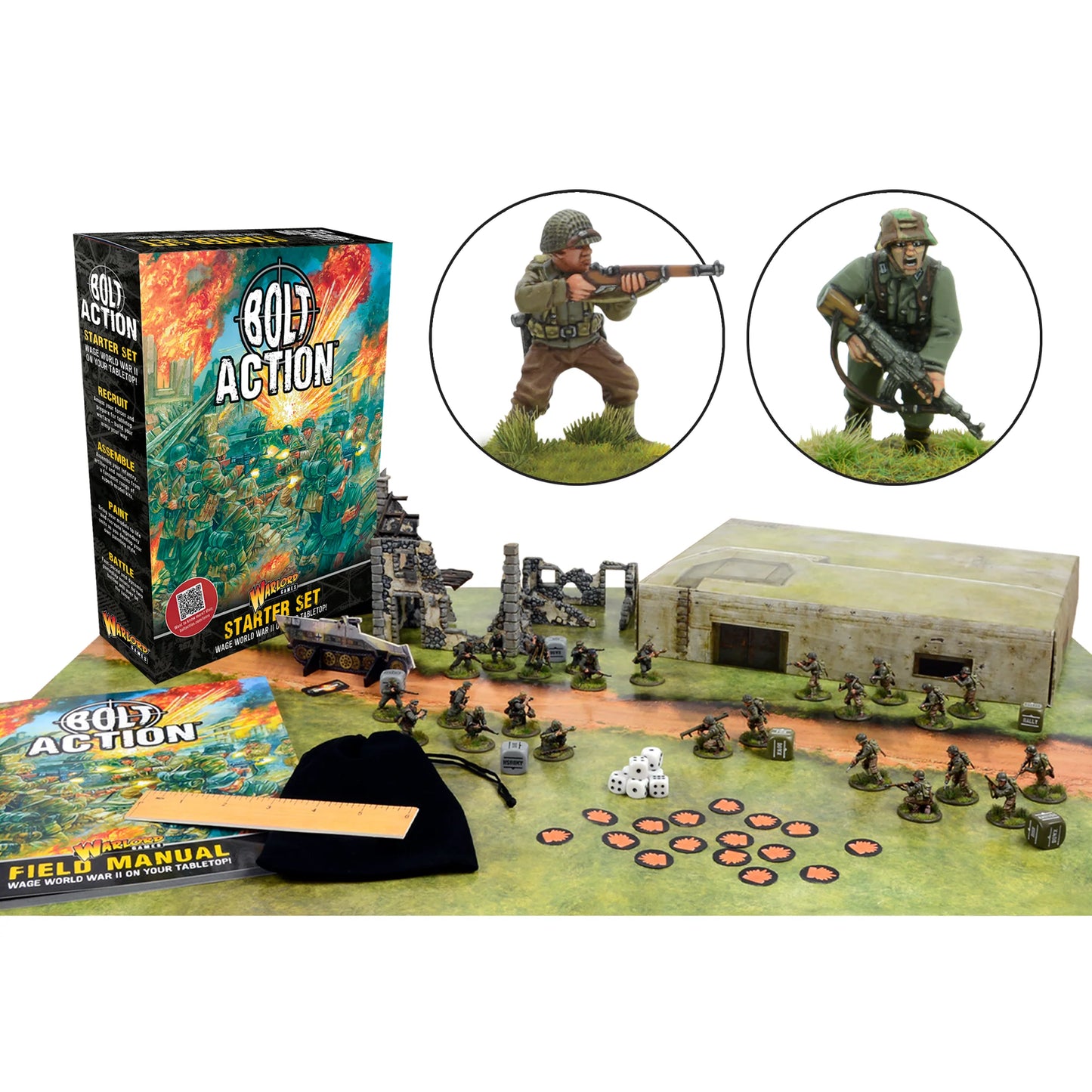 Bolt Action Starter Set ⏣ 24 figures ⏣ Scenery ⏣ Dice ⏣ Warlord