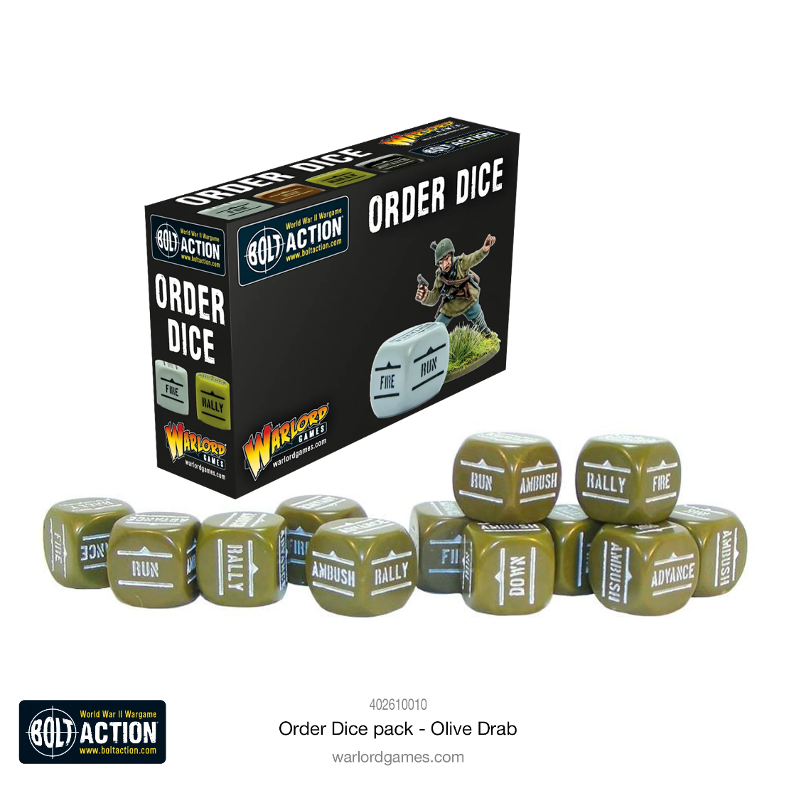 Bolt Action Order Dice (Olive Drab)
