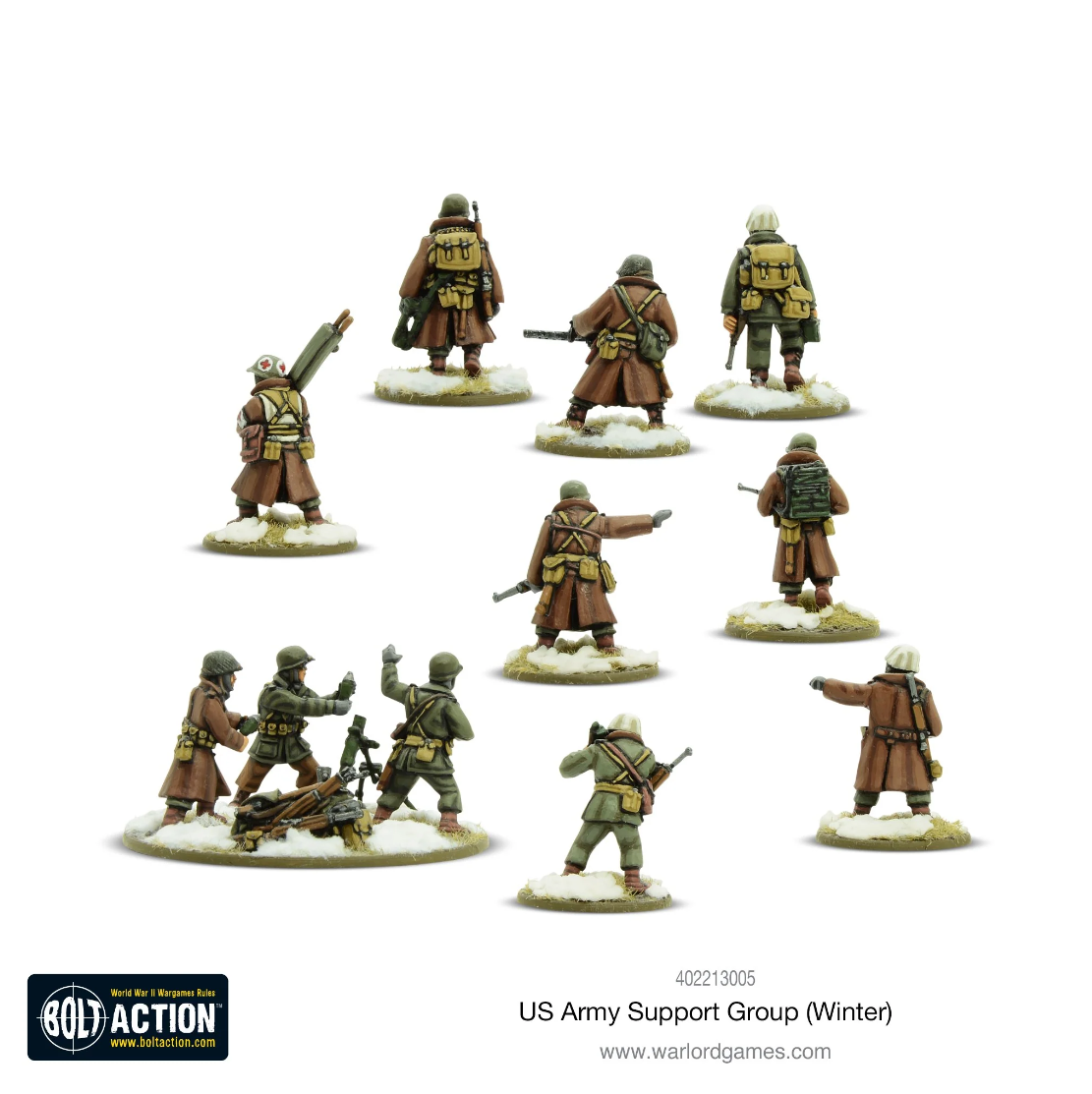 US Army Support Group (Winter) ⏣ 11 figures ⏣ Bolt Action ⏣ Warlord