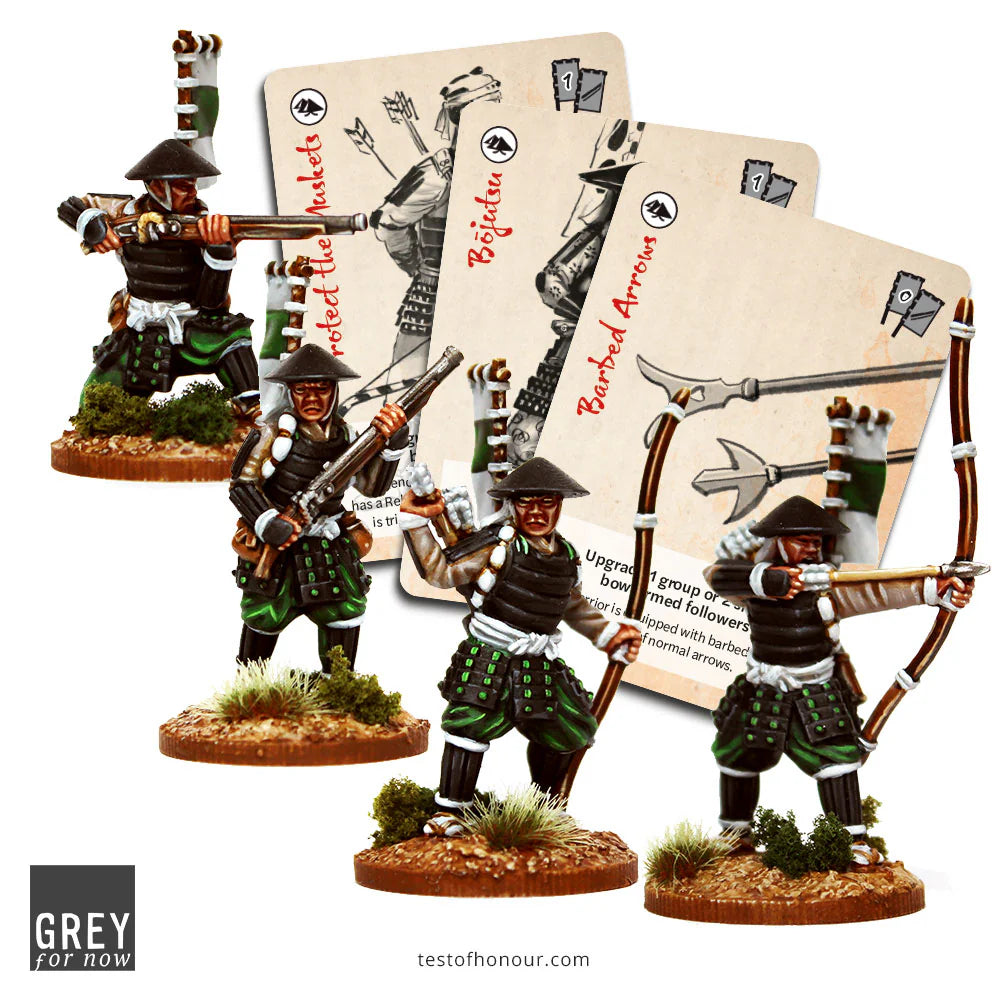 Ashigaru with Bows and Muskets ⏣ 3 figures ⏣ Test of Honour ⏣ Grey For Now